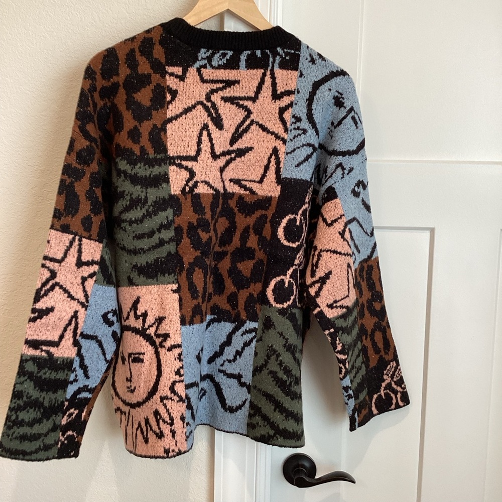 Scotch & Soda Jacquard Graphic Sweater New Medium Leopard Sun Star Anthropologie - Picture 12 of 16